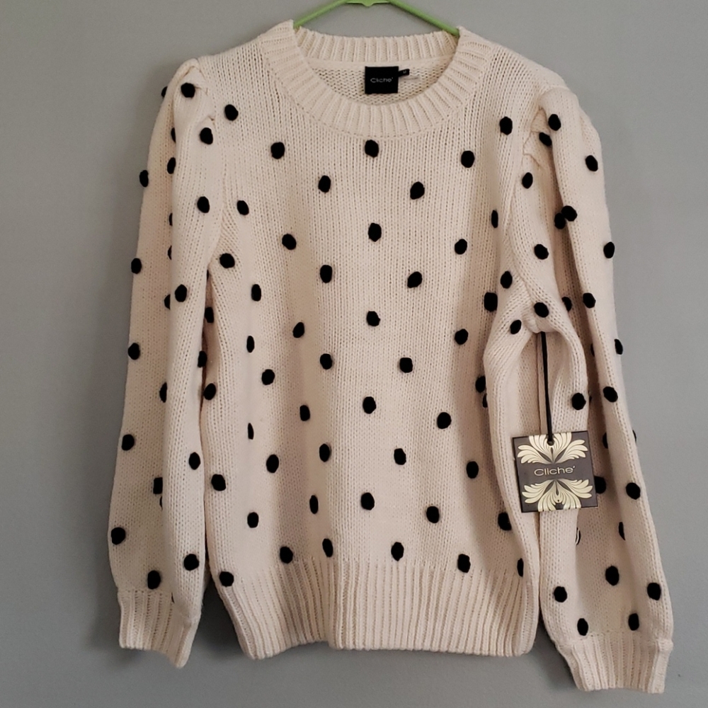 NWT Pom Pom Puff Sleeve Sweater